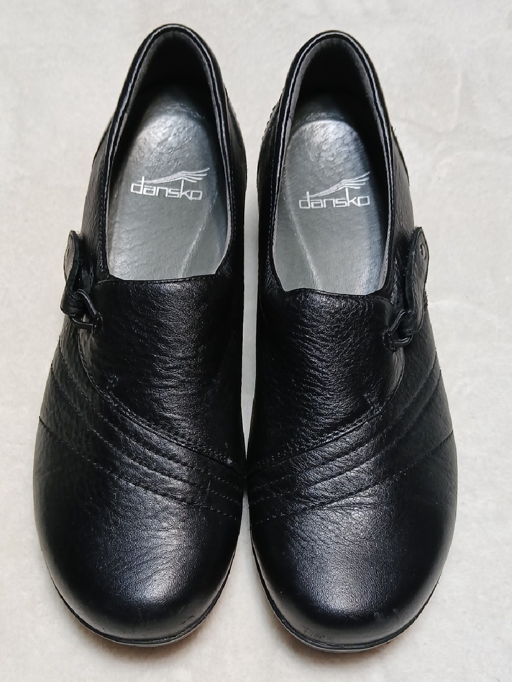Dansko Black Leather Slip-On Women's Clogs with Button Accent Size 38